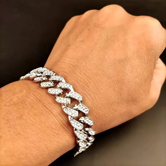 Luxury Silver Diamond Cuban Link Bracelet - Picture 2 of 4
